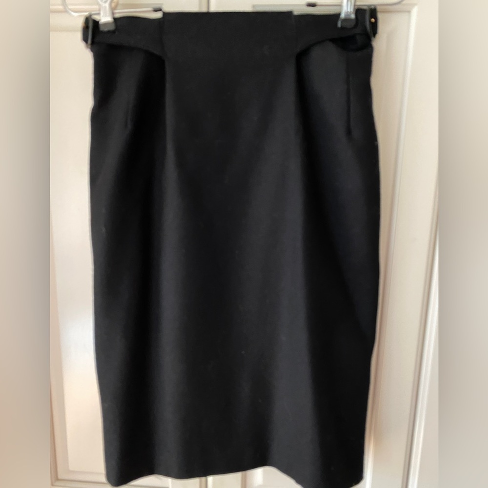 Wool High Waist straight Skirt Black Adjustable waist buckle Lined size XS